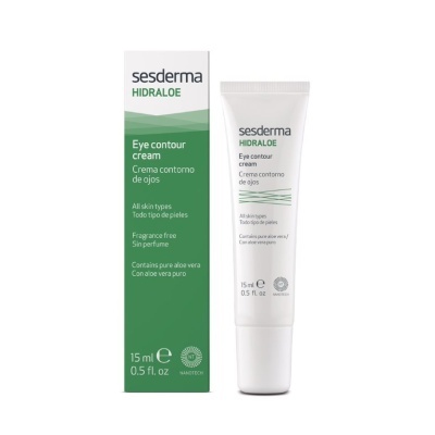 Creme para contorno de olhos Sesderma Hidraloe em tubo branco com embalagem verde e branca