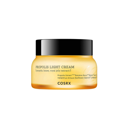 Frasco amarelo translúcido de creme facial COSRX com tampa preta