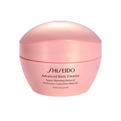 Frasco rosa de creme Shiseido Advanced Body Creator anti-celulite