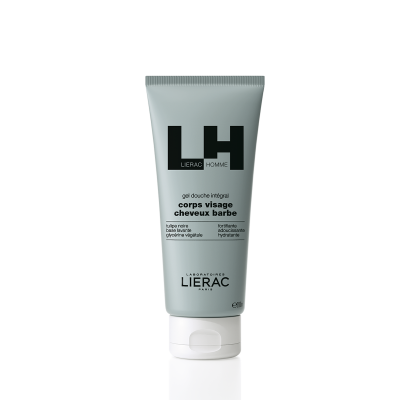 Tubo de gel de duche integral para corpo, rosto, cabelos e barba da marca LIERAC.