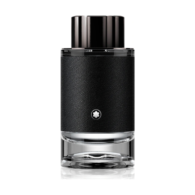 Frasco de perfume preto com tampa brilhante e logótipo branco