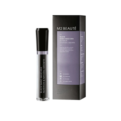 Máscara para pestanas preta com embalagem da marca M2 Beauté