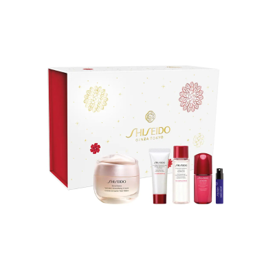 Conjunto de cosméticos Shiseido Ginza Tokyo com creme, tubos e frascos em caixa decorada