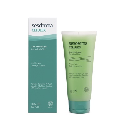 Gel anticelulítico Sesderma CELULEX em tubo verde com embalagem azul e verde