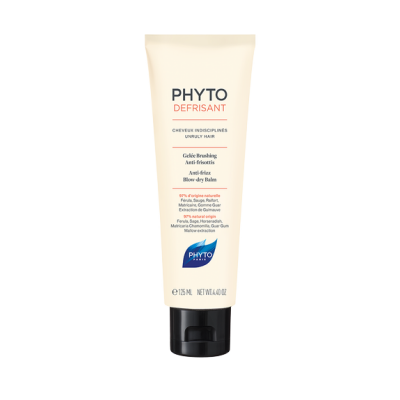 Frasco de tubo plástico creme com tampa preta e texto Phyto Defrisant