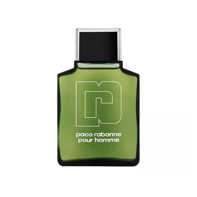 Frasco de perfume Paco Rabanne Pour Homme verde com tampa preta