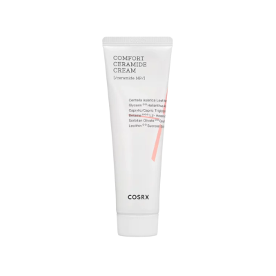Tubo branco de creme COSRX Comfort Ceramide Cream com texto impresso.