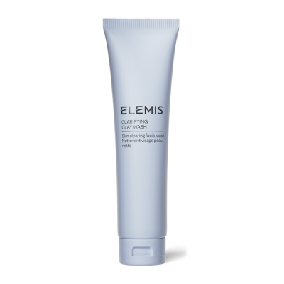 Tubo branco de wash facial clarificante ELEMIS com texto preto