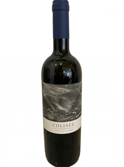 Garrafa de vinho Coliseu Branco Douro 2019 com rótulo cinzento e tampa azul.