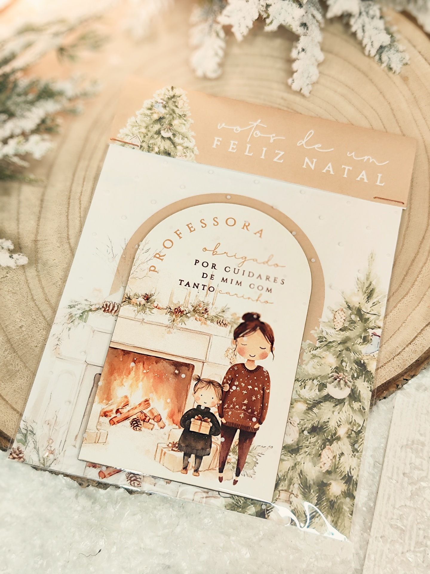 Cartão de Natal para professora com ilustração e texto