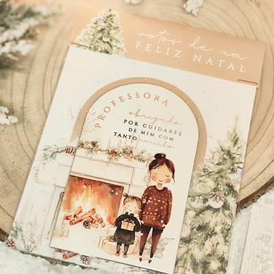 Cartão de Natal para professora com ilustração e texto