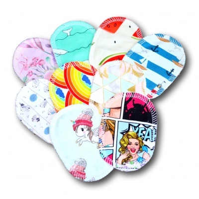 Discos de tecido reutilizáveis com várias estampas coloridas