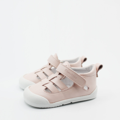 Sandálias infantis cor-de-rosa com solado branco e fecho em velcro biomedics