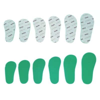 Conjunto de palmilhas de espuma verdes em vários tamanhos