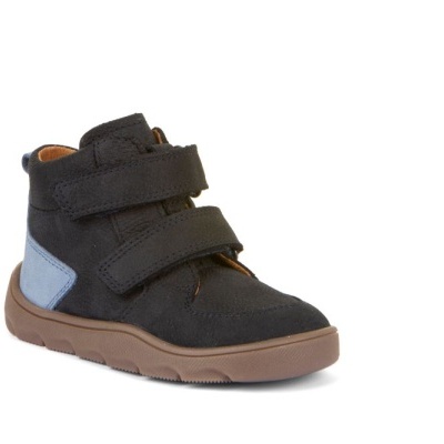 Ténis de criança preto com sola castanha e aplicação azul clara