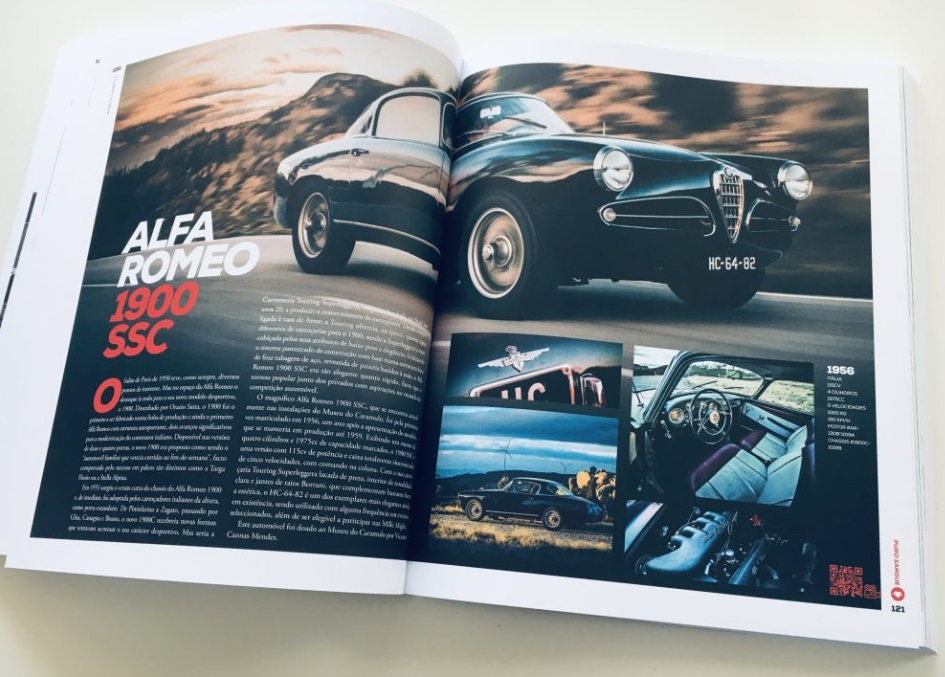 Museu do Caramulo - Colecção de Automoveis, Motos Revista aberta com artigo sobre Alfa Romeo 1900 SSC e fotografias do carro clássico