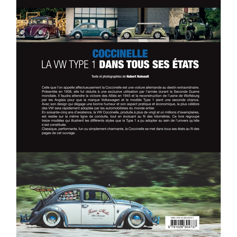 Volkswagen Coccinelle Type 1 dans tous ses états Capa e contracapa de livro sobre Volkswagen Coccinelle com fotos de carros e texto em francês