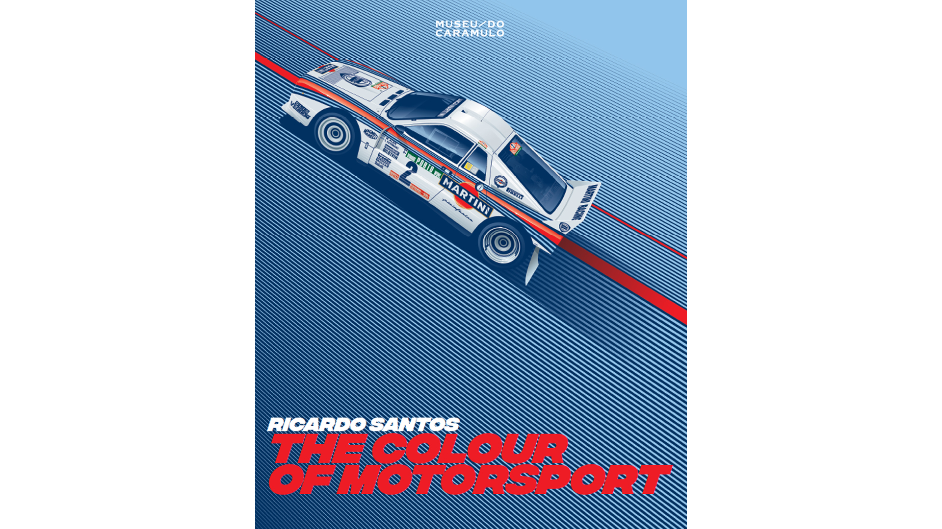 The Colour of Motorsport Capa de livro azul com carro de corrida branco e texto em vermelho e branco