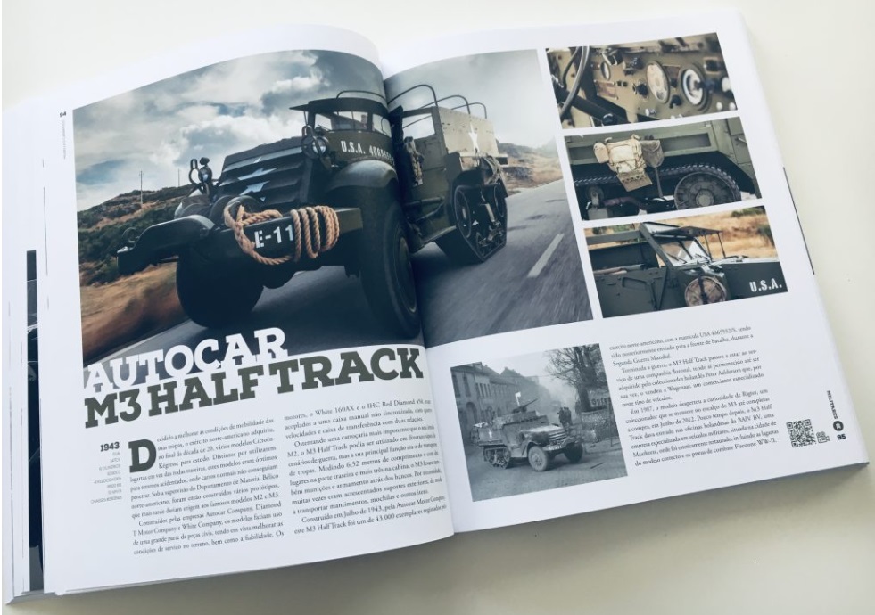 Museu do Caramulo - Colecção de Automoveis, Motos Livro aberto com fotos e texto sobre o camião militar AUTOCAR M3 HALF TRACK