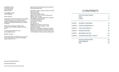 Saab 9-3: The complete Story Página dupla de livro com texto em inglês e lista de conteúdos.