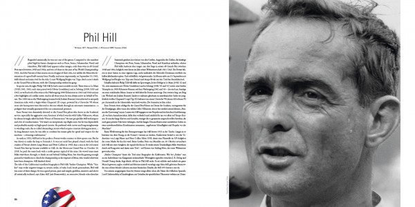 Sharknose V6 - Ferrari 156, 246SP & 196SP Página dupla de revista com texto e foto a preto e branco de homem