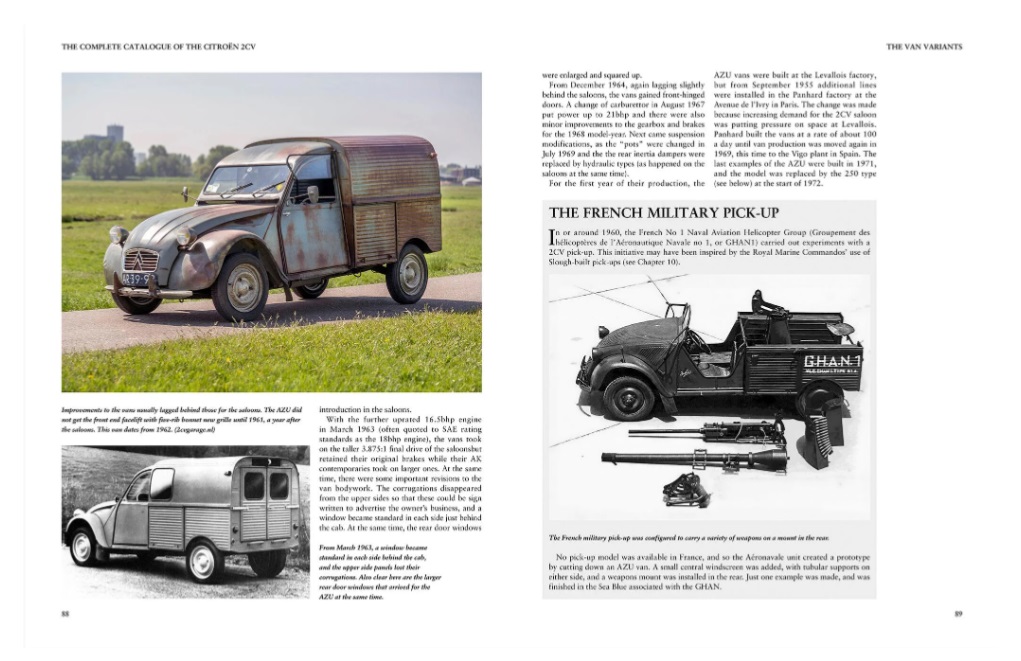 Complete Catalogue Citroen 2CV, all variants Inc. Ami, Dyane & Mehari Página de livro com imagens e texto sobre veículos militares Citroën antigos