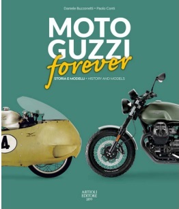 Moto Guzzi Forever Capa de livro com título Moto Guzzi Forever e duas motos clássicas