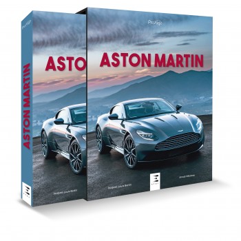 Aston Martin Caixa de livro com carro Aston Martin cinzento em estrada montanhosa