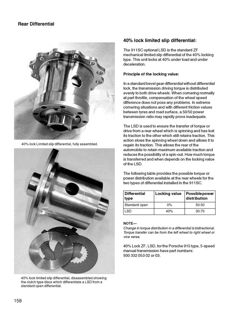 Porsche 911SC Super Carrera - Essential companion Diferencial traseiro mecânico ZF em metal prateado, montado e desmontado, com descrição técnica em português.
