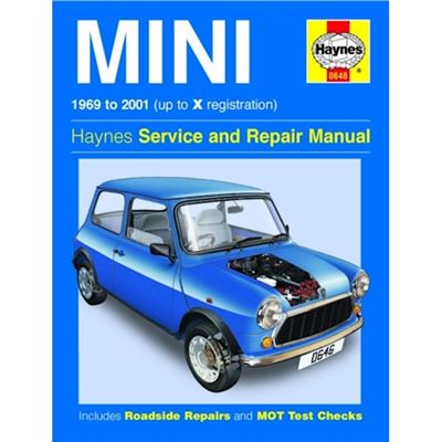 Austin Mini 1969-2001 Capa manual Haynes MINI azul com carro e texto