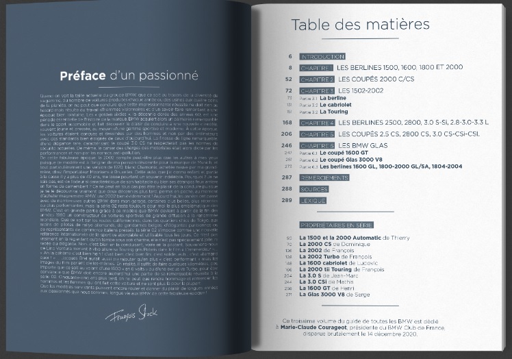 BMW 1500-2002, 2500-2800-3.0S, 3.0 CS (Vol 3) Livro aberto com prefácio e índice em francês