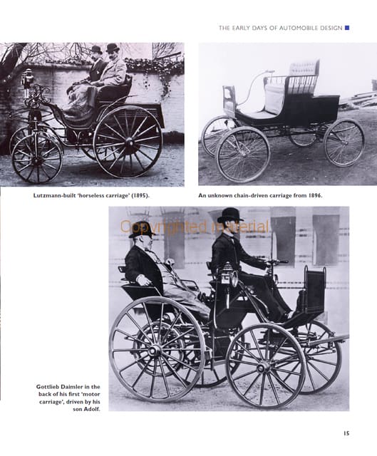 Bruno Sacco - Leading Mercedes-Benz Design 1979-1999 Três carruagens motorizadas antigas com pessoas vestidas à época