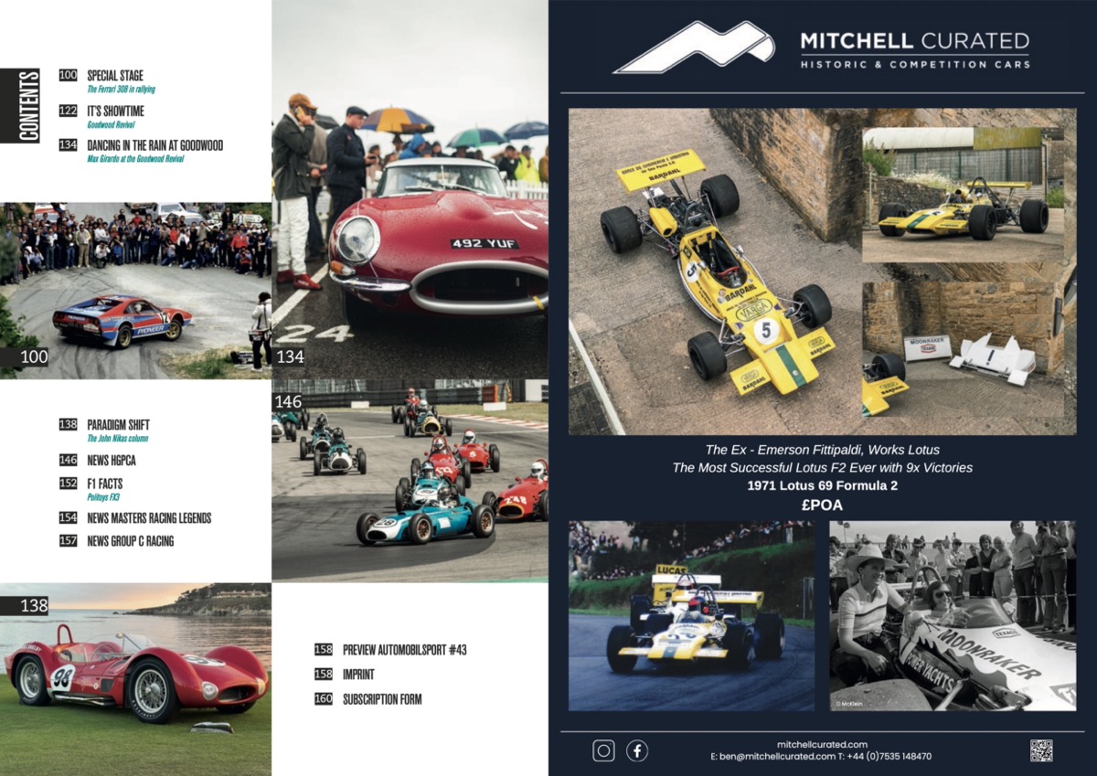 Stefan Bellof (Vol 42 Automobilsport) Montagem de fotos de carros clássicos e de competição, com texto de conteúdo e branding de Mitchell Curated.