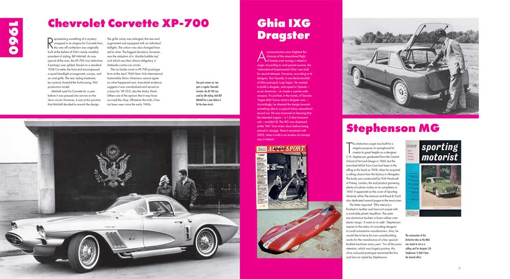 Concept Cars of the 1960's: Yesterday's Future Página de revista sobre carros clássicos com fotos do Chevrolet Corvette XP-700, Ghia IXG Dragster e Stephensoon MG