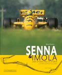 Senna & Imola: A story within a story Carro de corrida com decoração amarela e preta com texto promocional ao fundo.