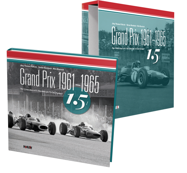 Grand Prix 1961-1965 - The 1.5 litre days in F1 Dois livros sobre Grand Prix de 1961-1965 com capas a cores e imagens de carros de corrida antigos.