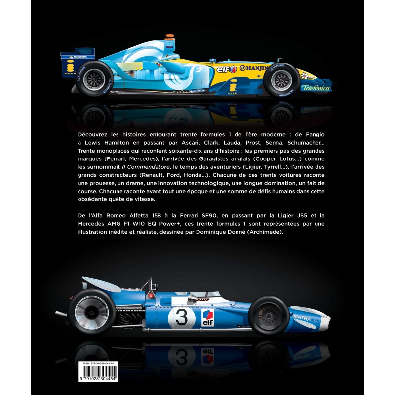 30 Formule 1 de legend Duas carrinhas de corrida Fórmula 1 azul claro e branco com logotipos e texto em francês