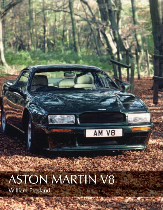 Aston Martin V8 Carro Aston Martin V8 verde escuro numa floresta com folhas secas no chão