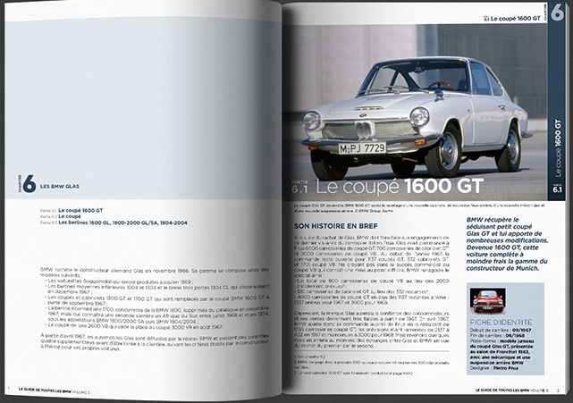 BMW 1500-2002, 2500-2800-3.0S, 3.0 CS (Vol 3) Automóvel clássico branco Le coupe 1600 GT na página de revista