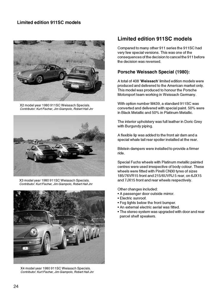 Porsche 911SC Super Carrera - Essential companion Porsche Weissach modelos edição limitada 1980 com texto explicativo em fundo branco.