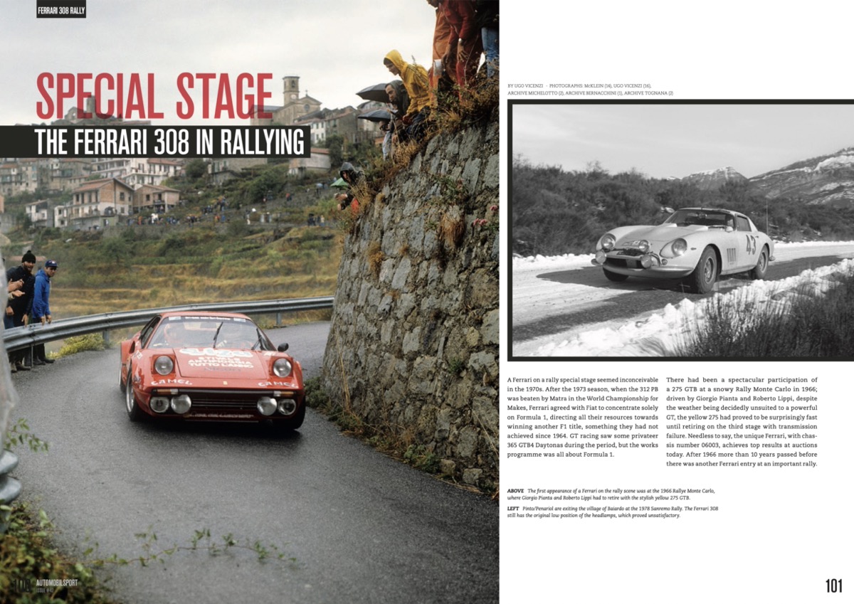 Stefan Bellof (Vol 42 Automobilsport) Páginas de revista com fotos a cores e a preto e branco de carros Ferrari 308 em rali