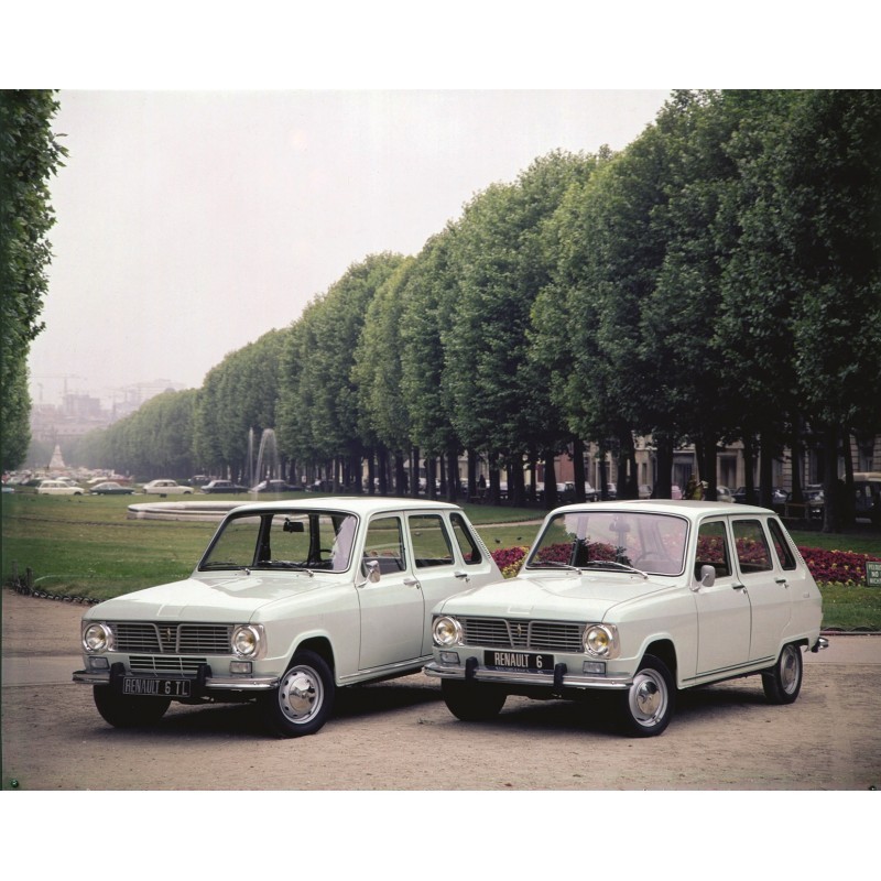 La Renault 6 de Mon Père Dois carros clássicos Renault 8 e Renault 5 brancos em parque verde