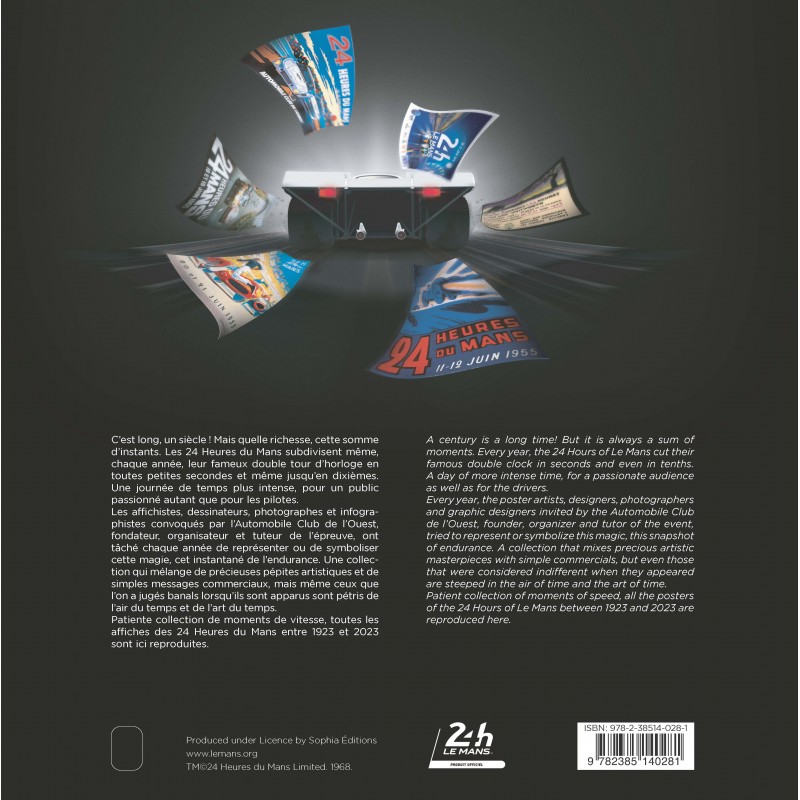 24 Heures du Mans: Un siécle d'affiches Caixas de CD e capas coloridas de corridas 24 Heures du Mans sobre fundo cinzento