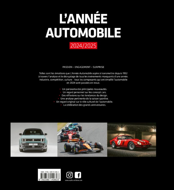 L'année automobile 2024-25 (Nr. 72) Capa do livro L'ANNÉE AUTOMOBILE 2024/2025 com fotos de três tipos de carros diferentes