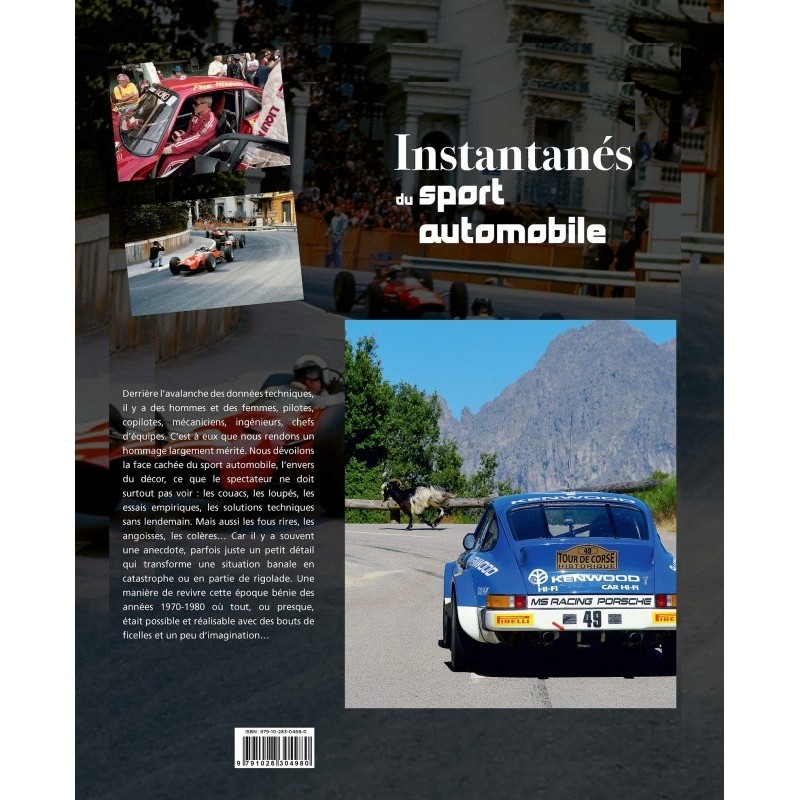Instantanes du Sport Automobile Capa de livro sobre desporto automóvel com fotos de carros de corrida, destaque para carro de rali azul com número 49 em estrada de montanha
