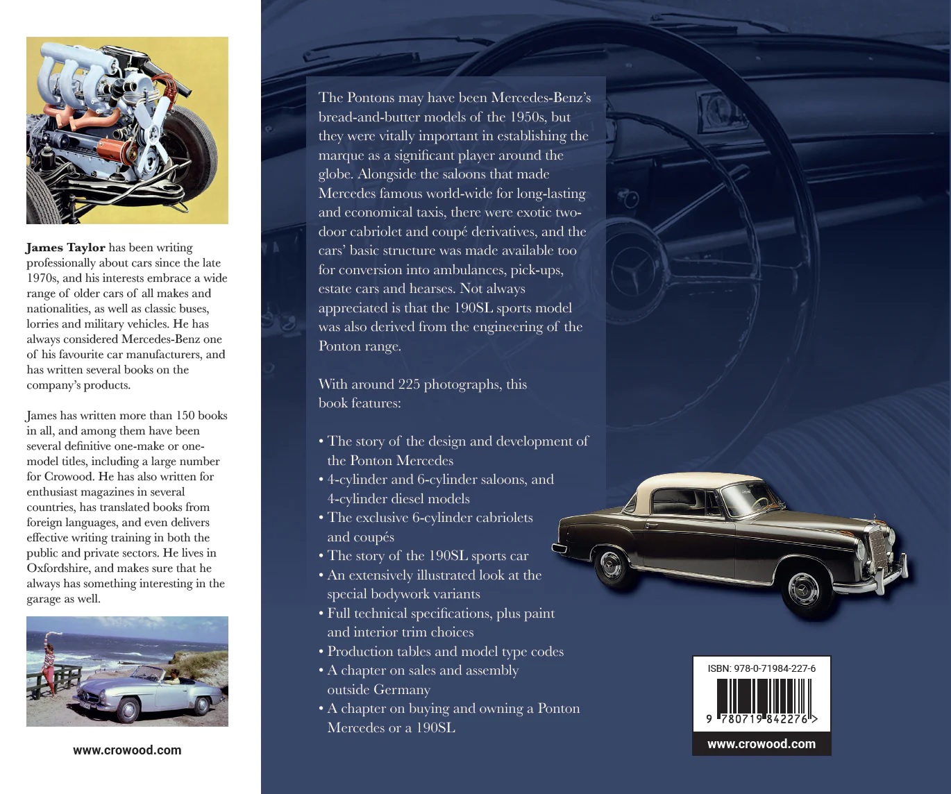 Mercedes Benz Ponton & 190SL - The complete Story Automóvel clássico plateado com janela lateral direita e interior visível