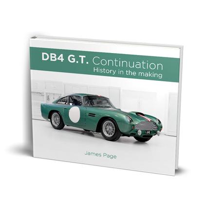 Aston Martin DB4 G.T. Continuation: History in the making Livro DB4 G.T. Continuation com imagem de carro clássico verde na capa.