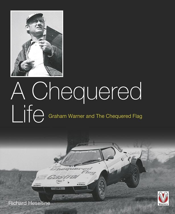 Chequered Life: Graham Warner and Chequered Flag Capa de livro com fotos a preto e branco de um homem e um carro de corrida, com texto e logótipo Veloce.