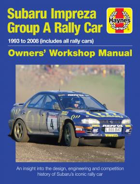 Subaru Impreza Group A Rally (1993-2008) Capa de manual técnico com Subaru Impreza Group A Rally Car azul em corrida