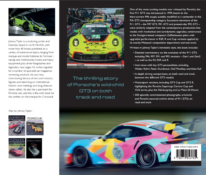 Porsche 911 GT3: Road and Track 1999-2024 Capa de livro com imagens coloridas do Porsche 911 GT3 e texto descritivo